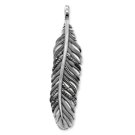 Pendant Feather With Black Stones