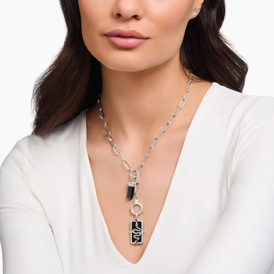 Silver Cosmic Pendant With Hexagon Shaped Onyx