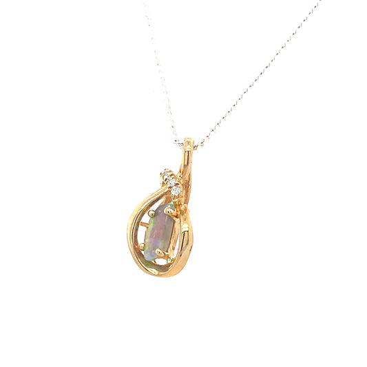 Natural Black Opal & Diamond Pendant