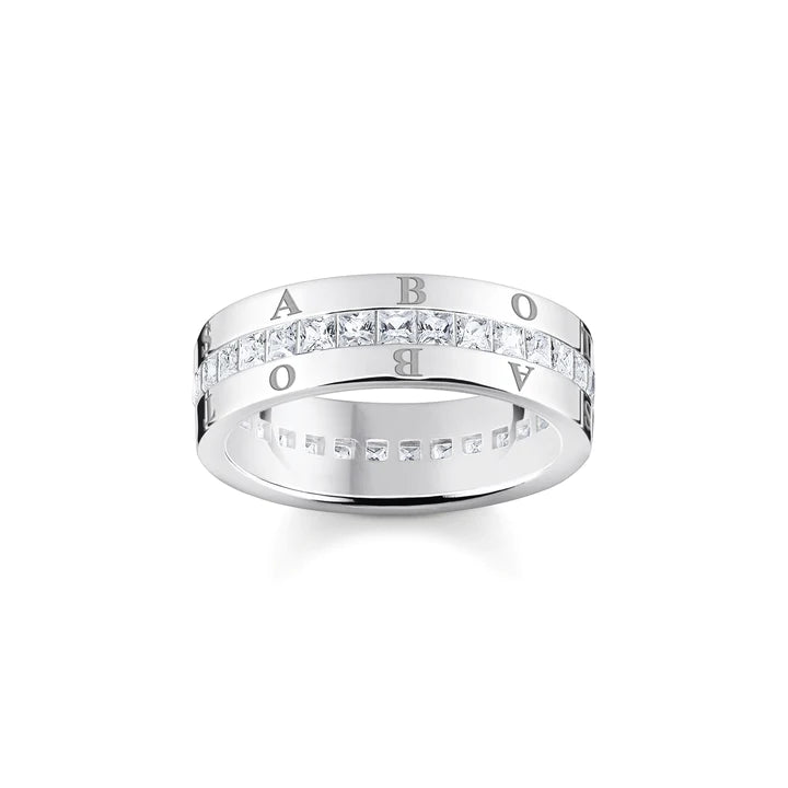 Band Ring White Stones Pavé Silver
