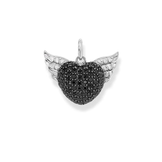 Pendant Winged Heart With Black Stones