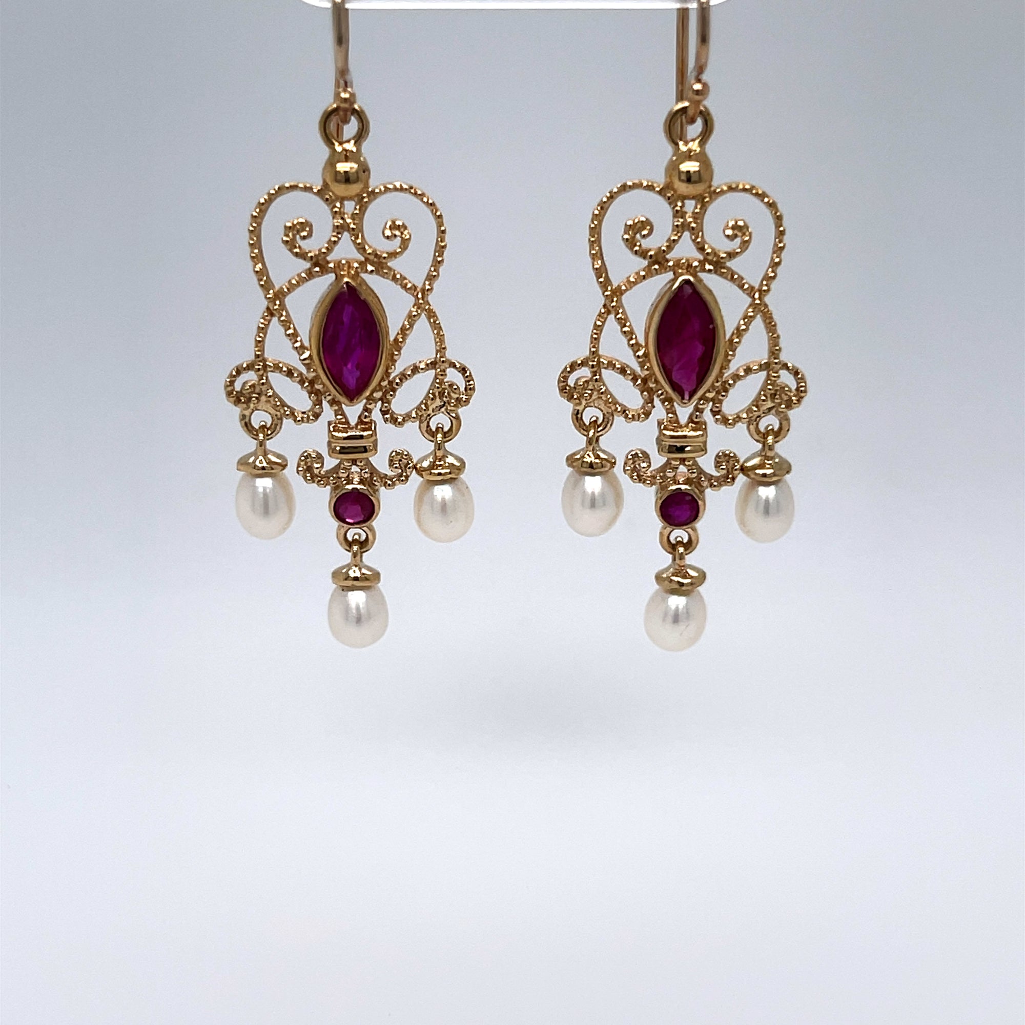 Natural Rubies & Pearls Drop Earrings