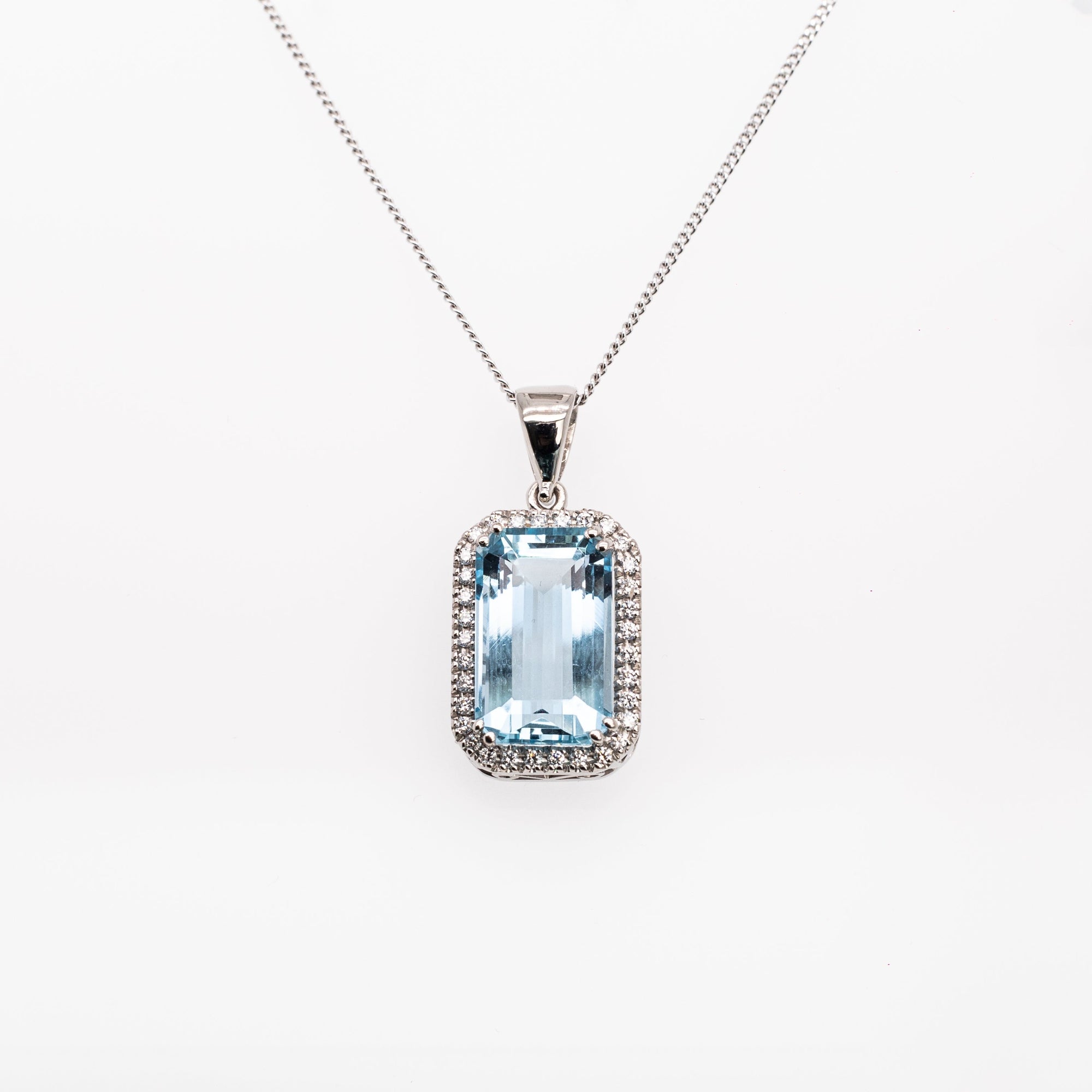 Natural Aquamarine & Diamond Pendant